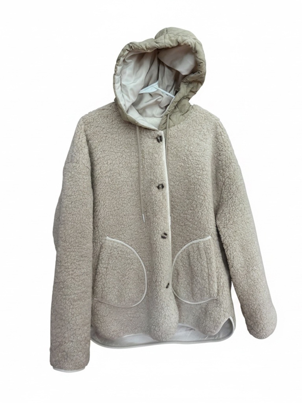 Cozy Cream Teddy Hooded Jacket with Quilted Hood